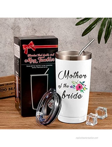 2 Pieces Mother of the Groom Mother of the Bride Mug Tumblers Personalized Wedding Gift Idea for Engagement Announcement Party 20 oz Insulated Vacuum Travel Mugs with Lids Straws Brushes