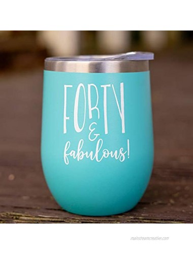 40th Birthday Gifts for Women – 12 oz 40 and Fabulous Wine Tumbler with Lid Includes Wine Stopper – 40th Birthday Decorations for Women – 40th Birthday Wine Glass – Forty and Fabulous Wine Glass