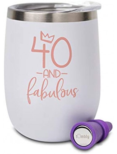 40th Birthday Tumbler – 40th Birthday Gifts for Women – 40 Bday Gifts for Women – 40 and Fabulous Gifts for Women – 40th birthday decorations for women Forty and Fabulous Includes Wine Stopper