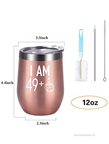 49 Plus One Middle Finger Wine Tumbler 50th Birthday Gifts for Women Turning 50 Funny Tumbler Gifts Idea for Best Friends Wife Mom Coworkers 12 Oz Insulated Tumbler Glasses Rose Gold