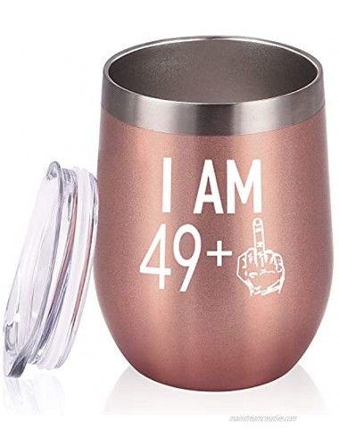 49 Plus One Middle Finger Wine Tumbler 50th Birthday Gifts for Women Turning 50 Funny Tumbler Gifts Idea for Best Friends Wife Mom Coworkers 12 Oz Insulated Tumbler Glasses Rose Gold