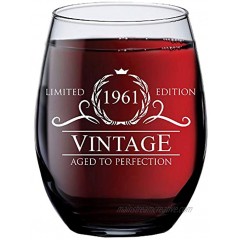 60th Birthday Gifts for Women Men 1961 Vintage 15 oz Stemless Wine Glass 60 Year Old Birthday Party Decorations Sixtieth Anniversary Presents for Parents Dad Mom Sixty Class Reunion Ideas