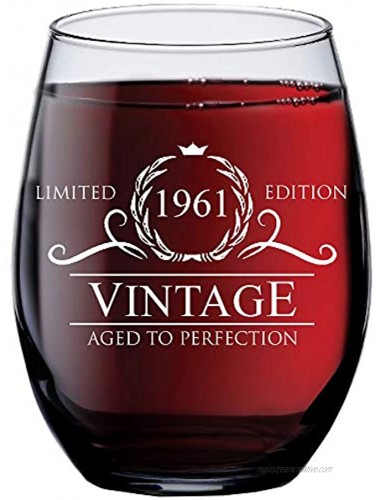 60th Birthday Gifts for Women Men 1961 Vintage 15 oz Stemless Wine Glass 60 Year Old Birthday Party Decorations Sixtieth Anniversary Presents for Parents Dad Mom Sixty Class Reunion Ideas