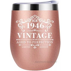 75th Birthday Gifts for Women Men 1946 Vintage Wine Tumbler 75 Anniversary Birthday Gift for Man Woman Funny Present Ideas for Her Wife Husband Mom 75th birthday decorations 12oz