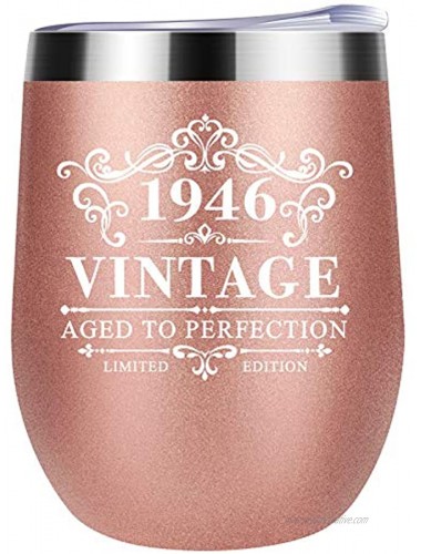 75th Birthday Gifts for Women Men 1946 Vintage Wine Tumbler 75 Anniversary Birthday Gift for Man Woman Funny Present Ideas for Her Wife Husband Mom 75th birthday decorations 12oz