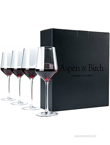Aspen & Birch Classic Wine Glasses Set of 4 Red Wine Glasses or White Wine Glasses Premium Crystal Stemware Long Stem Wine Glasses Set Clear 15 oz Hand Blown Glass Crafted by Artisans