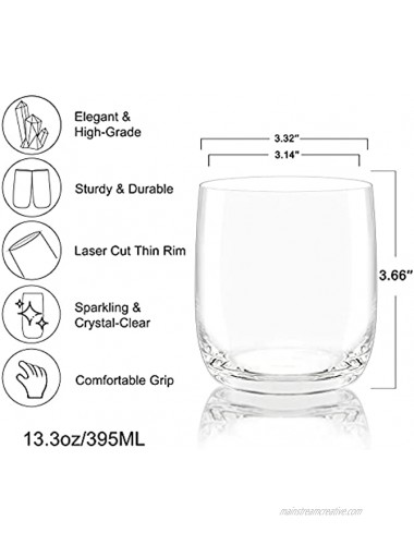 CREATIVELAND Crystal Tumbler Glasses Set of 6 LEAD-FREE CRYSTAL GLASSES Brilliant Clarity Thin Rim Whiskey Glass Cocktails Glasses,Drinking Cups,Old Fashion Glasses,Rocks Glasses 13.9oz 395ML