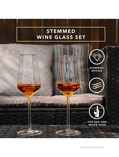 Dragon Glassware Diamond Wine Glasses Lead-Free Crystal Clear Glass Comes in Luxury Gift Packaging 8-Ounce Set of 2