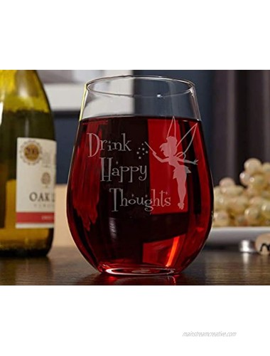 Drink Happy Thoughts • Stemless Wine Glass • Tinkerbell Gift • Fairy Gifts • Princess Wine Glasses • Graduation Gift • Funny Birthday Gift