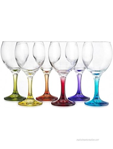 Fancy Carnival Color Stemmed For Red Or White Wine Cocktail Martini Margarita Brandy Scotch- Glass Drinking Cups 10 OZ Party Color Set of 6 Glasses Great For Countertop & Wine Rack Cup Holder