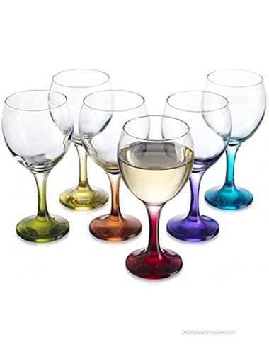 Fancy Carnival Color Stemmed For Red Or White Wine Cocktail Martini Margarita Brandy Scotch- Glass Drinking Cups 10 OZ Party Color Set of 6 Glasses Great For Countertop & Wine Rack Cup Holder