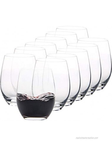 FAWLES Crystal Stemless Wine Glasses Set of 12 15 Ounce Smooth Rim Standard Wine Glass Tumbler for Red White Wine Dishwasher Safe