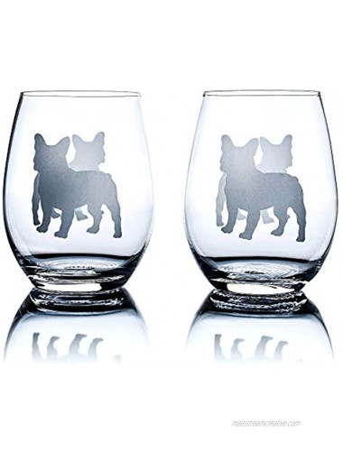 French Bulldog Wine Glasses Set of 2 | Unique for Dog Lovers | Hand Etched with Breed Name on Bottom