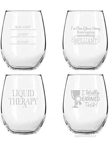 Funny Stemless Wine Glasses Set of 4 15 oz- Funny Novelty Wine Glassware Gift for Women- Party Event Hosting Fun- Wine Lover Wine Glass with Funny Sayings