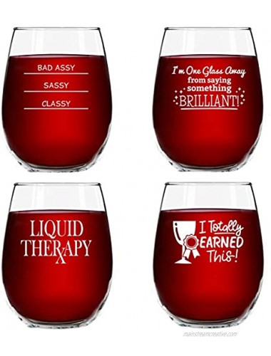 Funny Stemless Wine Glasses Set of 4 15 oz- Funny Novelty Wine Glassware Gift for Women- Party Event Hosting Fun- Wine Lover Wine Glass with Funny Sayings