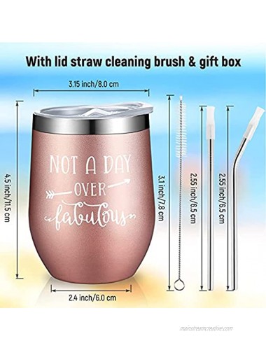 Gift for Women 12oz Insulated Wine Tumbler Stemless Insulated Wine Glass with Spill proof Lid and Two Stainless Steel Straw