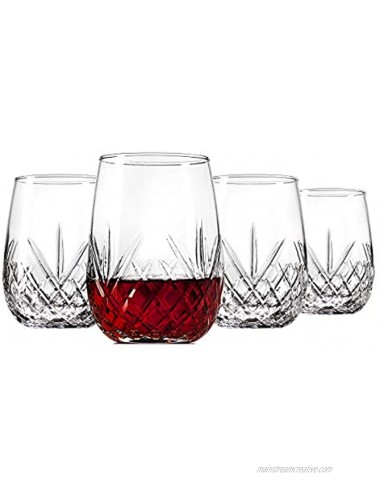 Godinger Wine Glasses Stemless Goblet Beverage Cups Italian Made Dublin Collection 16oz Set of 4