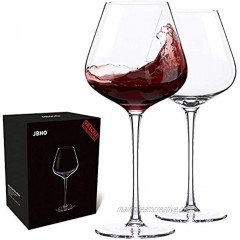 Hand Blown Italian Style Crystal Burgundy Wine Glasses Lead-Free Premium Crystal Clear Glass Set of 2 21 Ounce Gift-Box for any Occasion