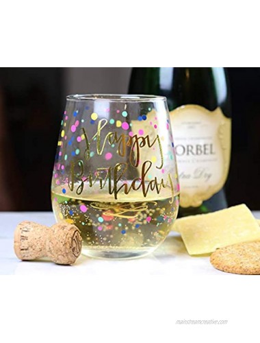 Happy Birthday 22oz Stemless Wine Glass Birthday Wine Glass with Gold Print Perfect Birthday Present Wine Glass Happy Birthday Wine Glass Birthday Glass Happy Birthday