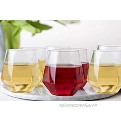 HomeyGear 6 Pack Plastic Diamond Shaped Wine Glasses BPA Free Clear Goblets Stemless 12 Oz Disposable Elegant Drink Cups for Parties Wedding Receptions Fancy Reusable Tumblers for Easy CleanUp