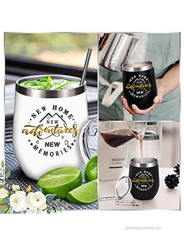 Housewarming Gifts Gift for New Home House Warming Present for Women Men Couple Friend House Owner Gift Welcome Home Gift New Home New Adventure New Memories Novelty 2 Pack Wine Tumbler Gift