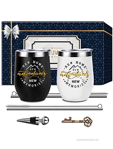 Housewarming Gifts Gift for New Home House Warming Present for Women Men Couple Friend House Owner Gift Welcome Home Gift New Home New Adventure New Memories Novelty 2 Pack Wine Tumbler Gift