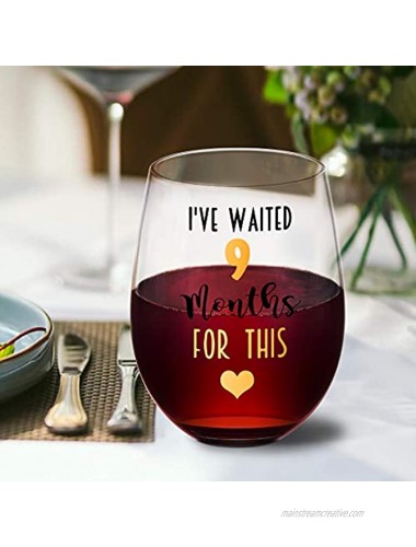 I've Waited 9 Months For This! Funny New Mom Stemless Wine Glass for Expectant Moms and Post Pregnancy Gifts Funny 18 oz Stemless Wine Glasses for Women Her Mom on Mother's Day or Christmas