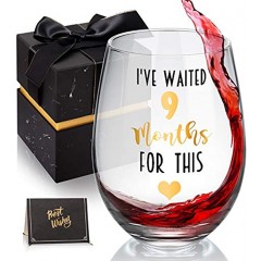 I've Waited 9 Months For This! Funny New Mom Stemless Wine Glass for Expectant Moms and Post Pregnancy Gifts Funny 18 oz Stemless Wine Glasses for Women Her Mom on Mother's Day or Christmas