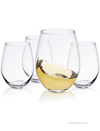 JoyJolt Spirits Stemless Wine Glasses for Red or White Wine Set of 4-19-Ounces