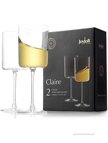 JoyJolt White Wine Glasses – Claire Collection 11.4 Ounce Wine Glasses Set of 2 – Deluxe Crystal Glasses with Ultra-Elegant Design – Ideal for Home Bar Kitchen Restaurants – Made in Europe
