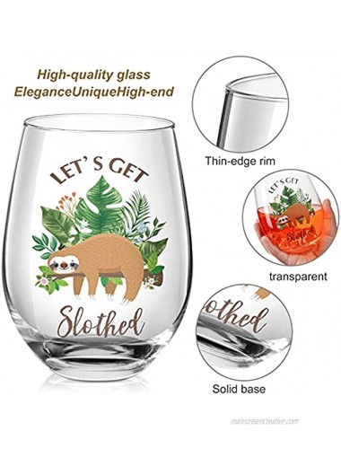 Let's Get Slothed Stemless Wine Glass Funny Sloth Present for Sloth Lovers Him Her Men Women Friend Family Coworker on Birthday Christmas Thanksgiving Festival Graduation Wine Glass Present 17 oz