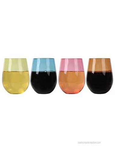 Lily's Home Unbreakable Poolside Acrylic Stemless Wine Glasses and Water Tumblers Made of Shatterproof Plastic and Ideal for Indoor and Outdoor Use Reusable. Mixed Colors. 14 Oz. Set of 4