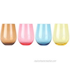 Lily's Home Unbreakable Poolside Acrylic Stemless Wine Glasses and Water Tumblers Made of Shatterproof Plastic and Ideal for Indoor and Outdoor Use Reusable. Mixed Colors. 14 Oz. Set of 4