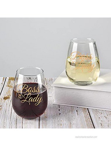 Modwnfy Boss Lady Wine Glass Funny Bosses Day Stemless Wine Glass Bosses Day Gift for Boss Female Women Lady Sister Mom Manager Gift Idea on Bosses Day Birthday Christmas Farewell 15 Oz