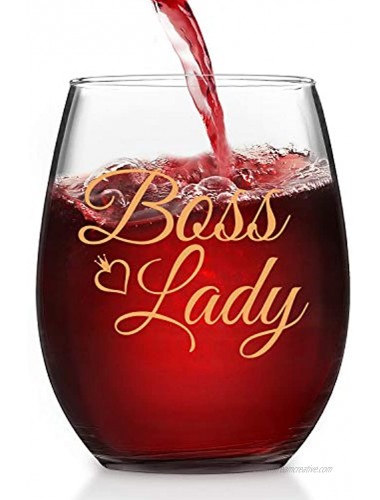 Modwnfy Boss Lady Wine Glass Funny Bosses Day Stemless Wine Glass Bosses Day Gift for Boss Female Women Lady Sister Mom Manager Gift Idea on Bosses Day Birthday Christmas Farewell 15 Oz