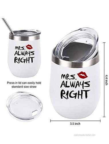 Mr. Right Mrs. Always Right Wine Tumbler Set Wedding Engagement Gifts for Husband Wife Newlywed Couples Bride Groom Anniversary Bridal Shower 12 Oz Stainless Steel Wine Tumbler Black and White
