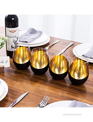 MyGift Matte Black & Gold Stemless Wine Glasses Set of 4
