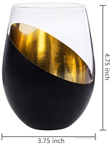 MyGift Matte Black & Gold Stemless Wine Glasses Set of 4