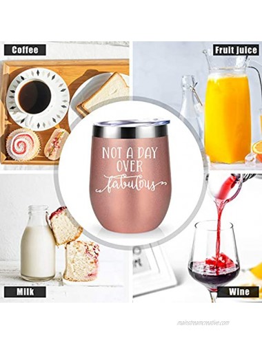 Not a Day Over Fabulous Funny Birthday Christmas Wine Gifts Ideas for Women Wife Mom Mother in Law Daughter Sister Best Friend BFF Coworker Her Coolife 12oz Insulated Wine Tumbler w Lid