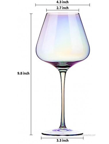 Red Wine Glasses Lead Free Crystal Glass 23 oz. Large Bowl Long Stemmed Glassware For Wine Tasting Birthday Anniversary or Wedding Gifts – Set of 2 Iridescent