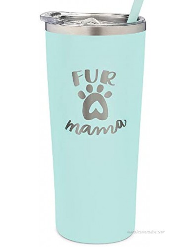SassyCups Fur Mama Travel Mug | 22 Ounce Engraved Mint Stainless Steel Insulated Tumbler with Lid and Straw | Dog Mom | Dog Lover | Dog Owner | Dog Person | From Dog