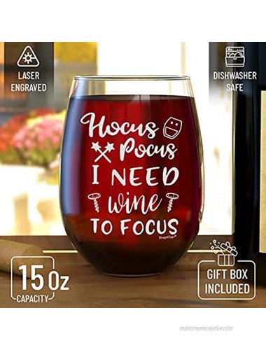 Shop4Ever Hocus Pocus I Need Wine To Focus Laser Engraved Stemless Wine Glass Funny Halloween Wine Glass