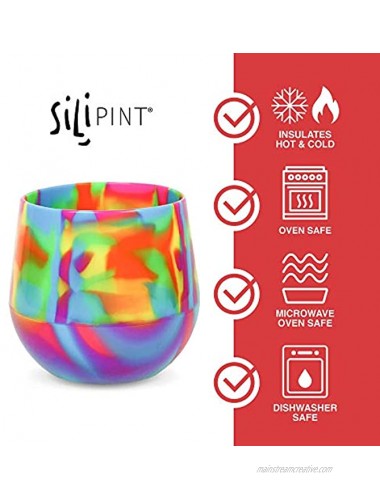 Silipint Silicone Unbreakable Wine Glass 4-Pack. Reusable & Shatterproof Wine Tumblers for Parties Picnics Beaches and Boats. Silicone Stemless Wine Cups. Guaranteed for Life 4-Pack Canyon Blues