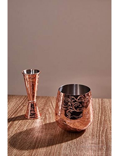 SKY FISH Stemless Stainless Steel Etching Wine Glasses,18 oz Copper Plated,Set Of 4