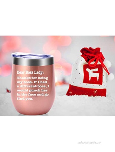 Thanks For Being My Boss Lady Mug.Boss Day Gifts Office Gifts.Moving Appreciation Retirement Birthday Christmas Gifts For Female Women Boss Lady Wine Tumbler12oz Rose Gold