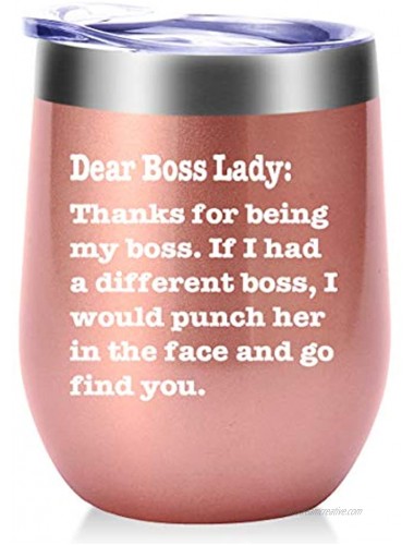 Thanks For Being My Boss Lady Mug.Boss Day Gifts Office Gifts.Moving Appreciation Retirement Birthday Christmas Gifts For Female Women Boss Lady Wine Tumbler12oz Rose Gold