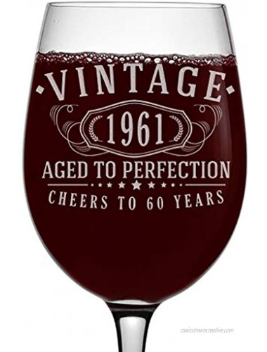 Vintage 1961 Etched 16oz Stemmed Wine Glass 60th Birthday Aged to Perfection 60 years old gifts