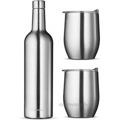 Wine Chiller Gift Set Vacuum-Insulated Wine Bottle 750ml & Two Wine Tumbler With Lids 16oz. Made of Shatterproof 18 8 Stainless Steel & BPA-FREE Lids Perfect Wineglasses for Travel Picnic Etc.
