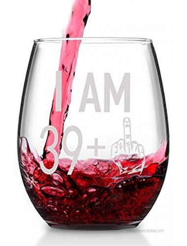 Wine Glass 39 + One Middle Finger 40th Wine Glass for Men Women Funny Stemless Wine Glass for Friend Wine Lover Turning 40 Perfect Party Decoration Big Capacity Better Sober Up 15Oz