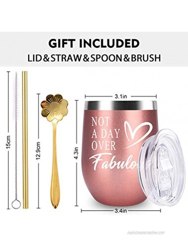 WONDAY Gifts for Women-Birthday Gifts for Women-Wine Gifts Ideas for Women Mother BFF Mom Friends Wife Daughter Sister 12 OZ Stainless Steel Wine Tumbler with Lid and Coffee Spoon RoseGold